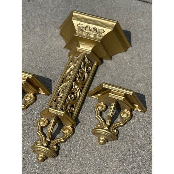 VTG 70s MCM Ornate Wall Sconce 20" Gold Tone | Hollywood Regency Decorative Art - Picture 3 of 8